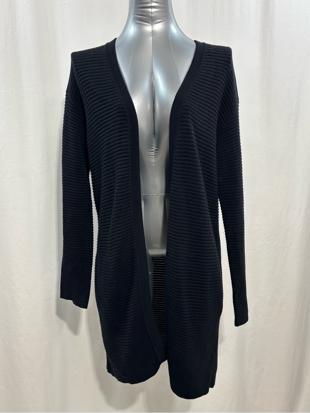 H&M Black Ribbed Open Front Cardigan Sweater XS/S duster longline cozystyle 411